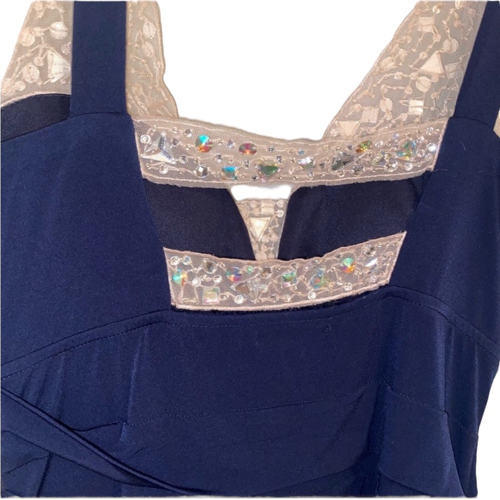 Navy Blue City Triangles Semi Formal Dress Size Medium Large Rhinestone Detail! - Picture 4 of 5
